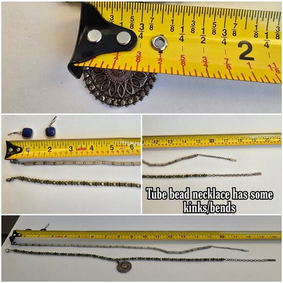 Napier Jewelry Lot 2 Necklaces 1 Pair Earrings Silver Blue Green Metal Beaded - Picture 12 of 12